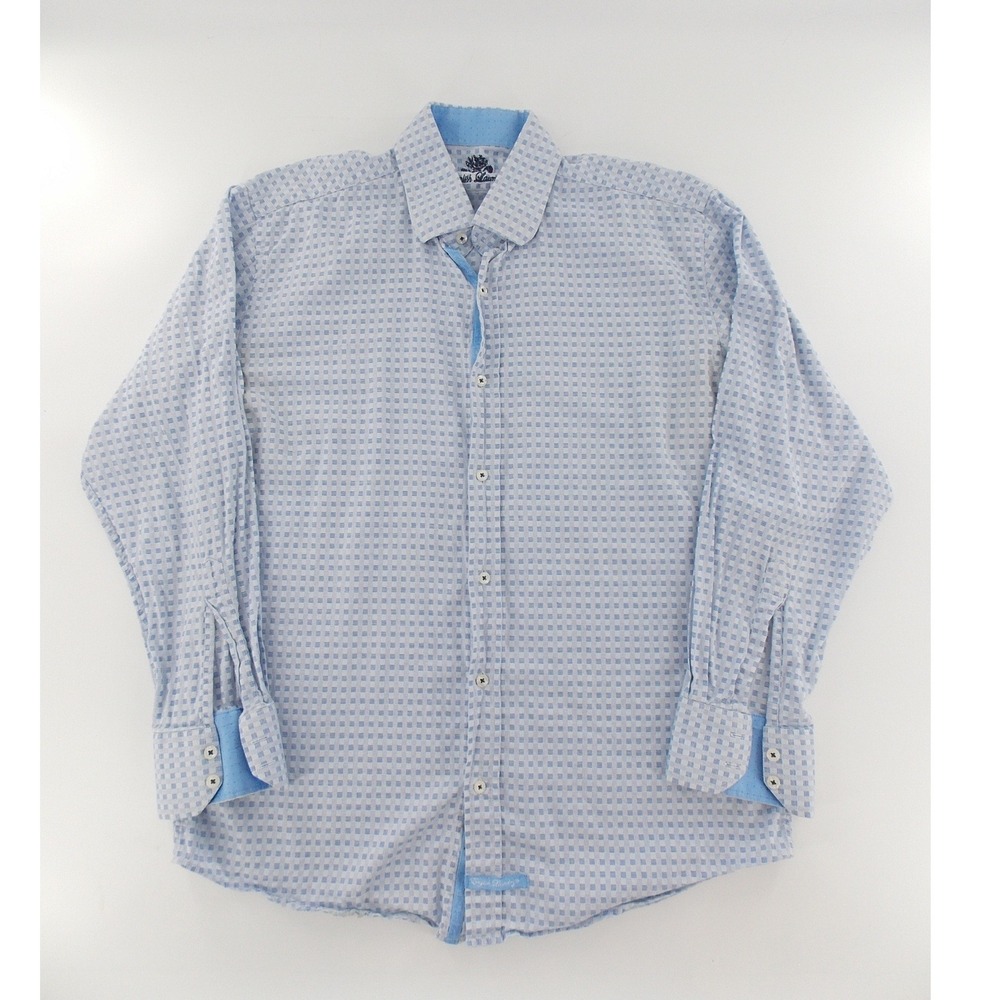 English Laundry Dress Shirt Checkered Button Front Mens 16.5 34/35 Light Blue‎